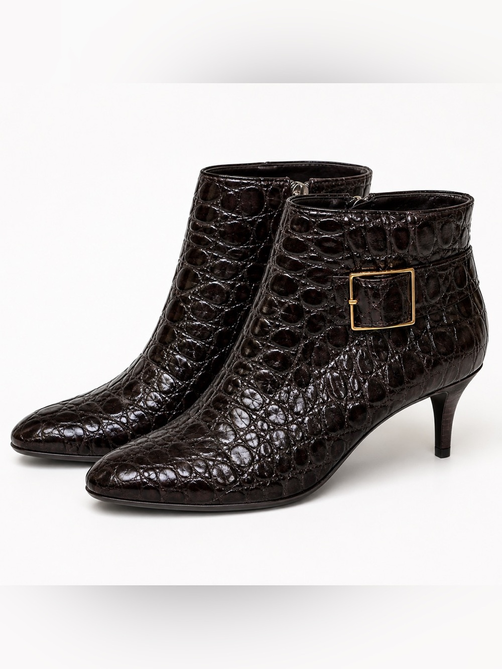 TALBOTS croc-embossed leather ankle boots with a kitten heel 6AA